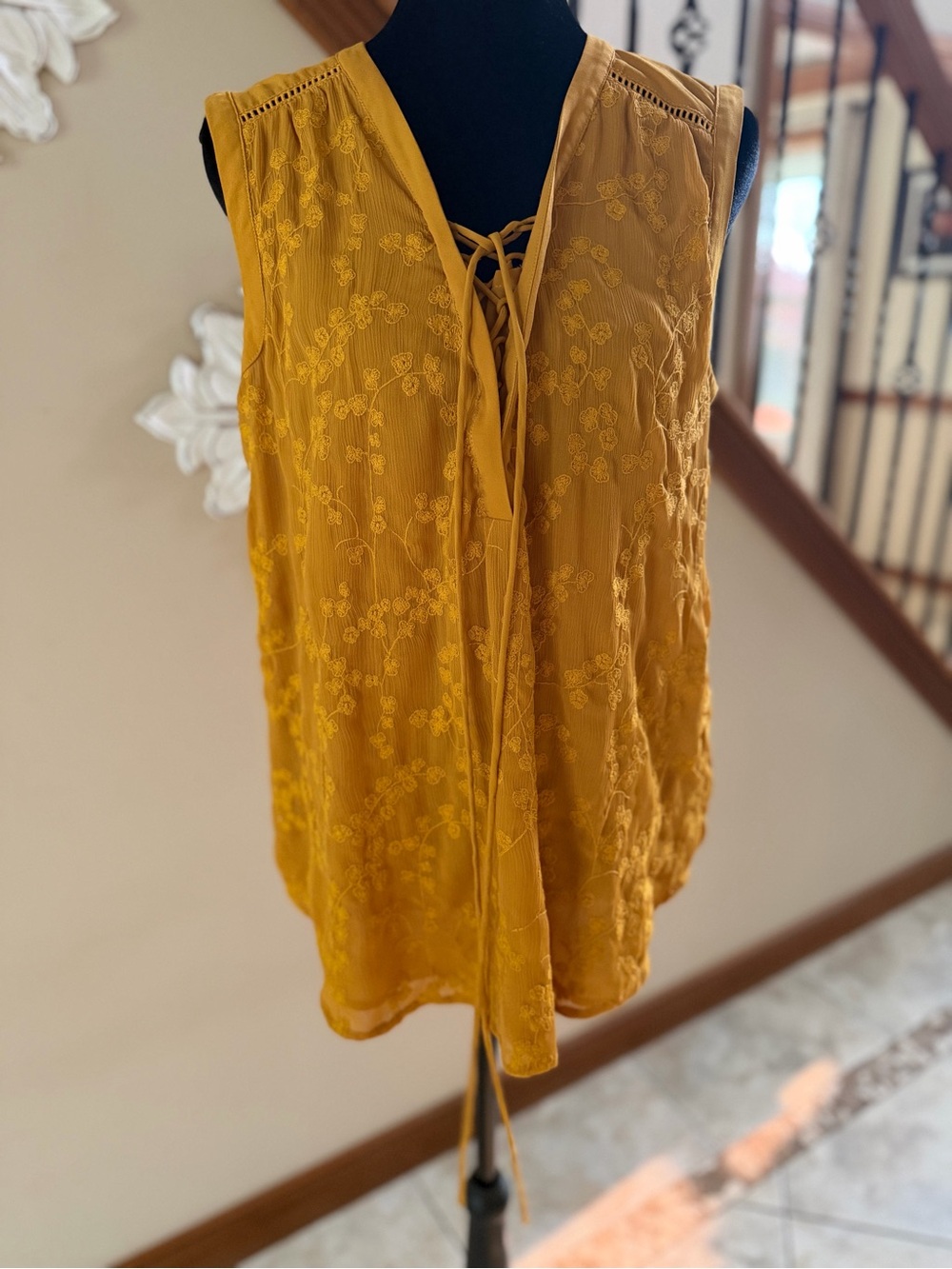 Maeve Anthropologie Mustard Embroidered Sleeveless Blouse Size 10